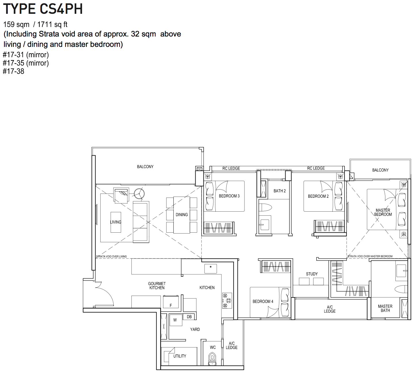 Bellewaters EC Floor Plan 4 Bedroom CoSpace Penthouse CS4PH 159 sqm 1711 sqft
