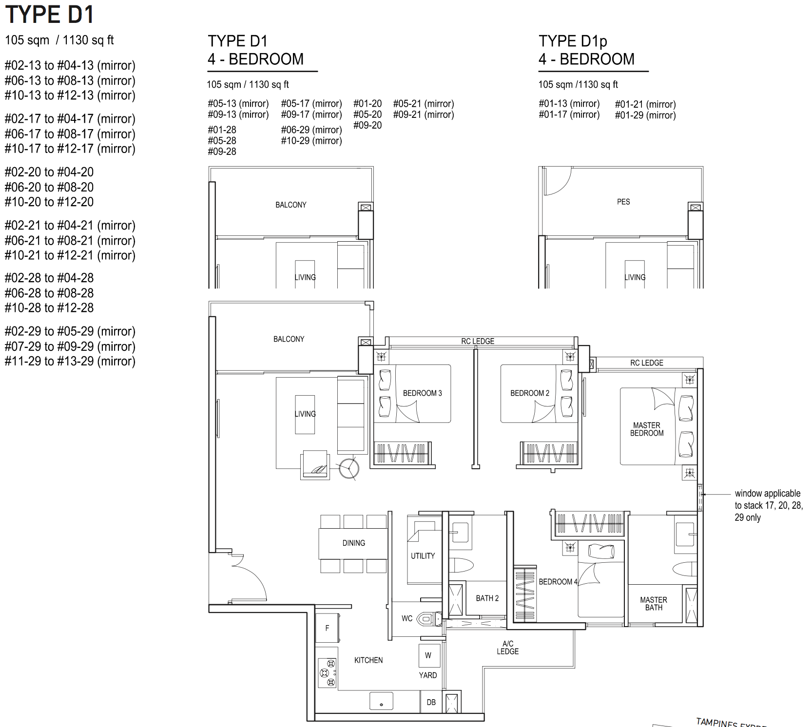 Bellewaters EC Floor Plan 4 Bedroom D1 D1p 105 sqm 1130 sqft