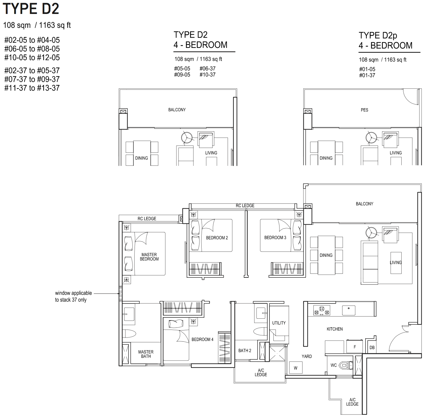 Bellewaters EC Floor Plan 4 Bedroom D2 D2p 108 sqm 1163 sqft