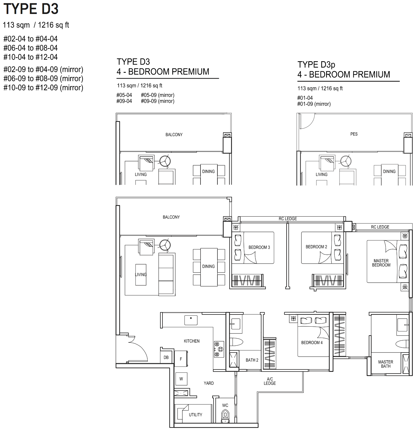 Bellewaters EC Floor Plan 4 Bedroom Premium D3 D3p 113 sqm 1216 sqft