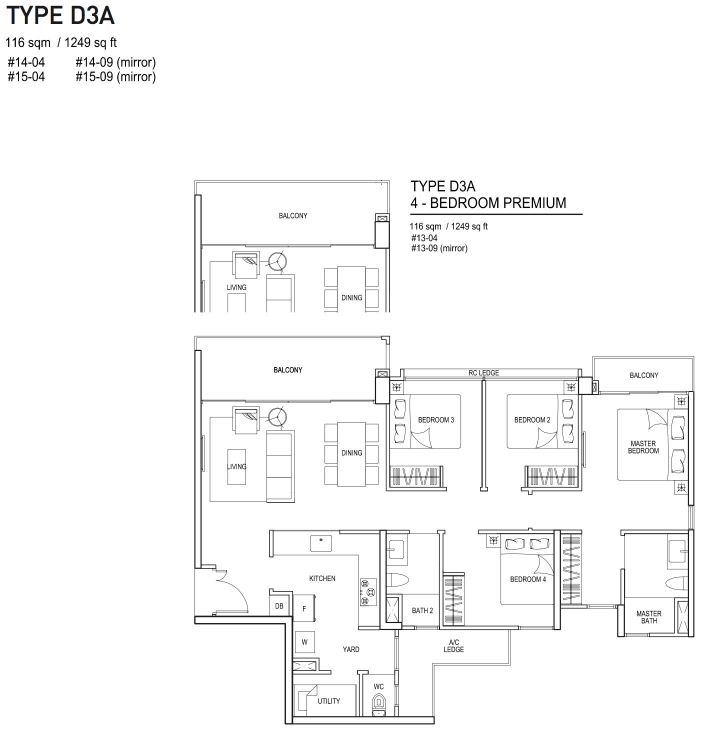Bellewaters EC Floor Plan 4 Bedroom Premium D3A 116 sqm 1249 sqft
