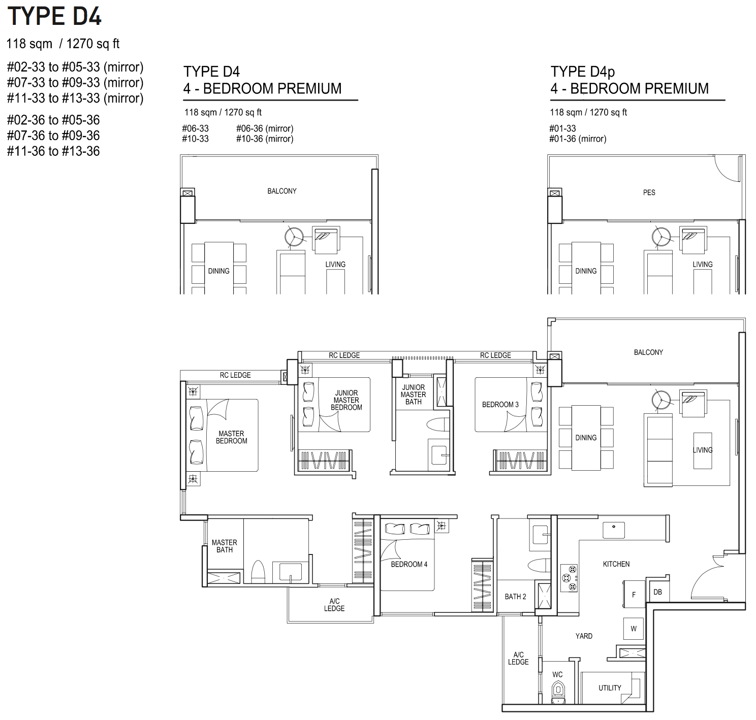 Bellewaters EC Floor Plan 4 Bedroom Premium D4 D4p 118 sqm 1270 sqft