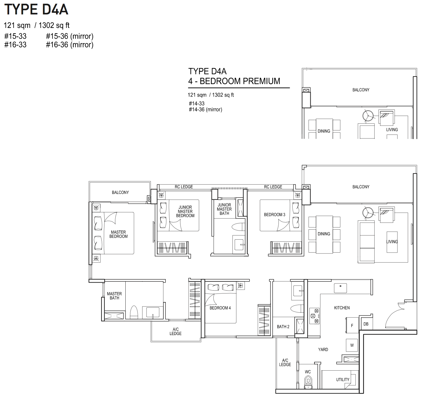 Bellewaters EC Floor Plan 4 Bedroom Premium D4A 121 sqm 1302 sqft