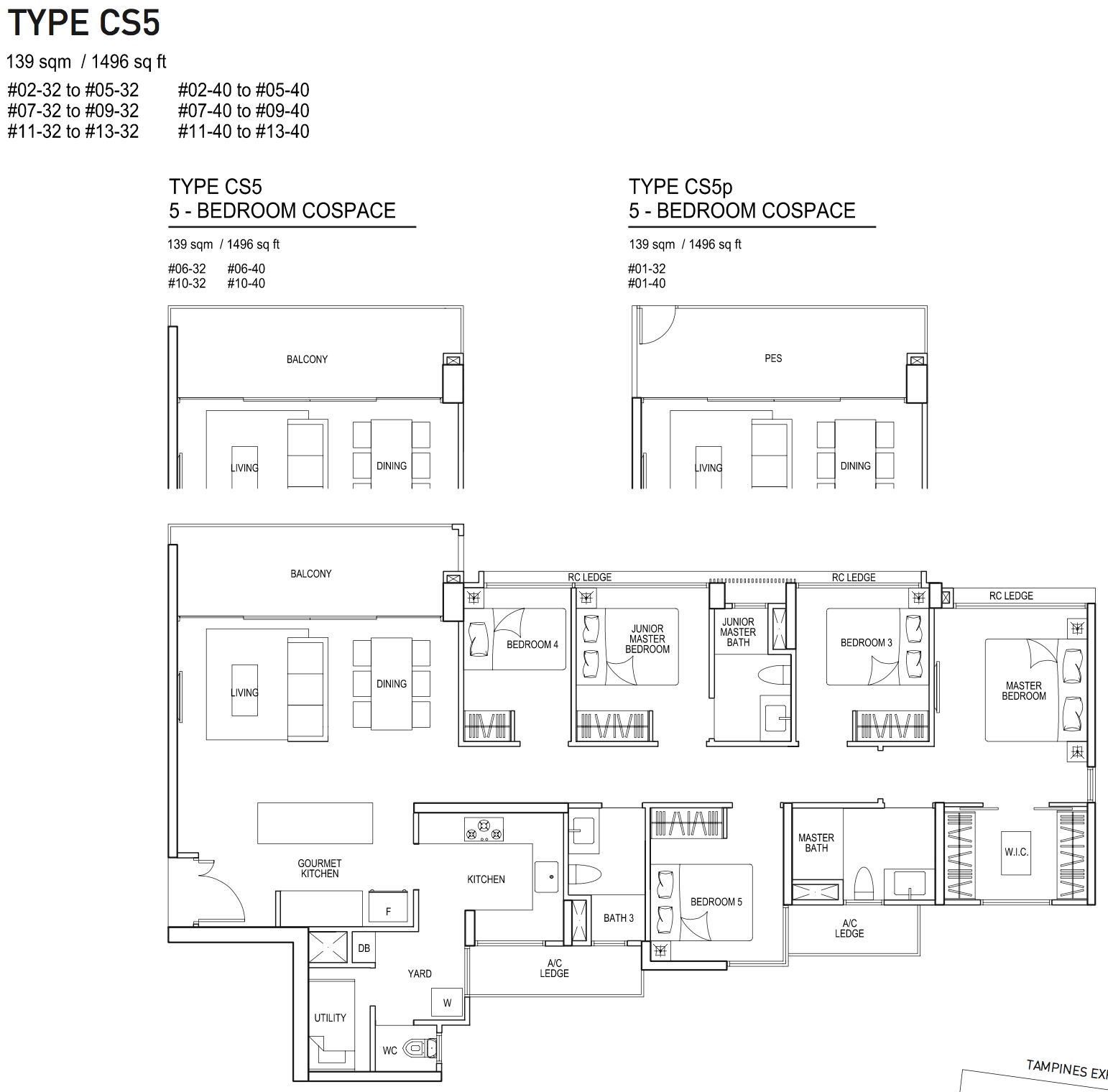 Bellewaters EC Floor Plan 5 Bedroom CoSpace CS5 CS5p 139 sqm 1496 sqft