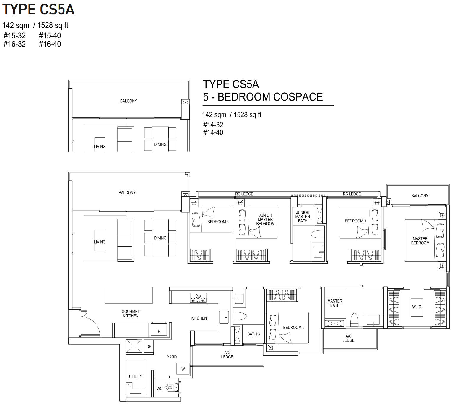 Bellewaters EC Floor Plan 5 Bedroom CoSpace CS5A 142 sqm 1528 sqft