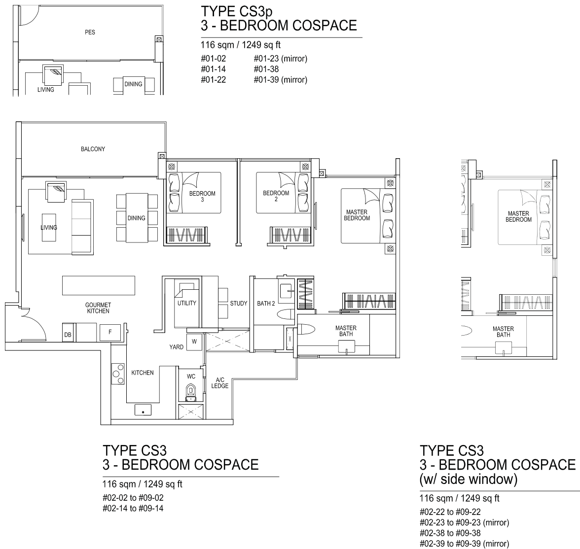 Bellewoods EC Floor Plan 3 Bedroom Cospace CS3 CS3p 116 sqm 1249 sqft