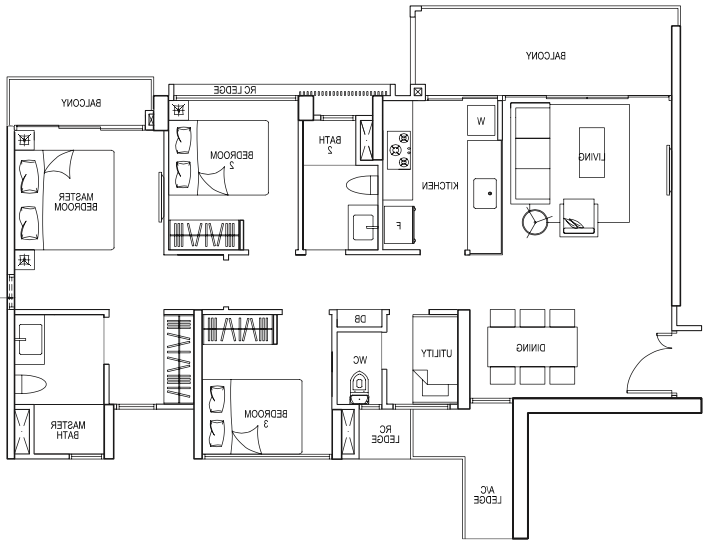 C3A 3 Bedroom Premium 102 sqm 1098 sqft (Mirror)