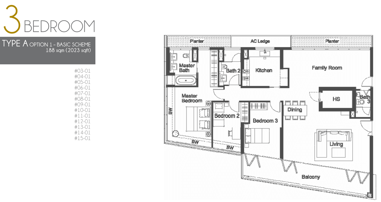 Eight Raja Floor Plan - 3 Bedroom Type A (Option 1) 188 sqm 2023 sqft