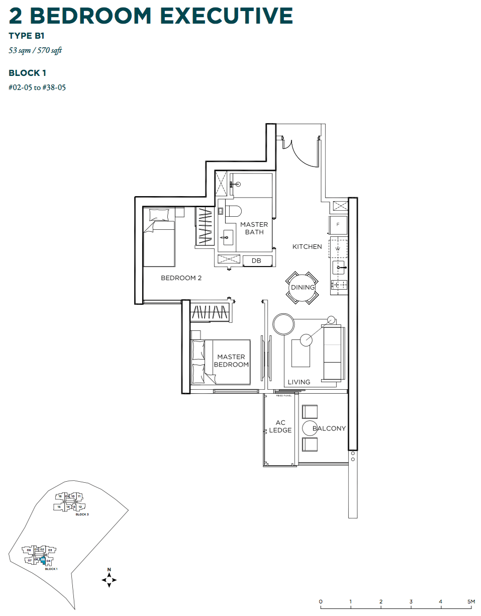 GEM Residences Floor Plan 2 Bedroom Executive B1 53 sqm 570 sqft