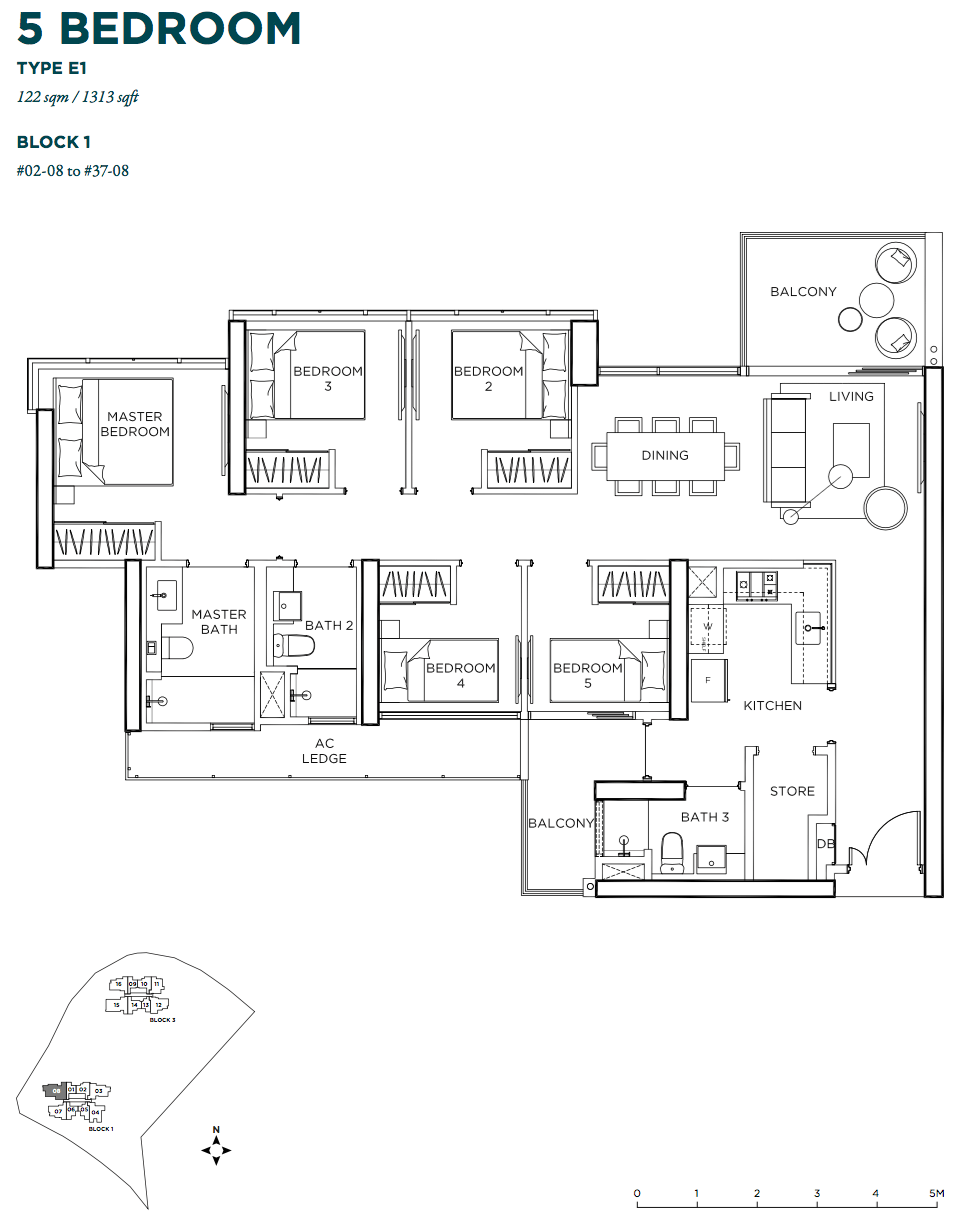 GEM Residences Floor Plan 5 Bedroom E1 122 sqm 1313 sqft