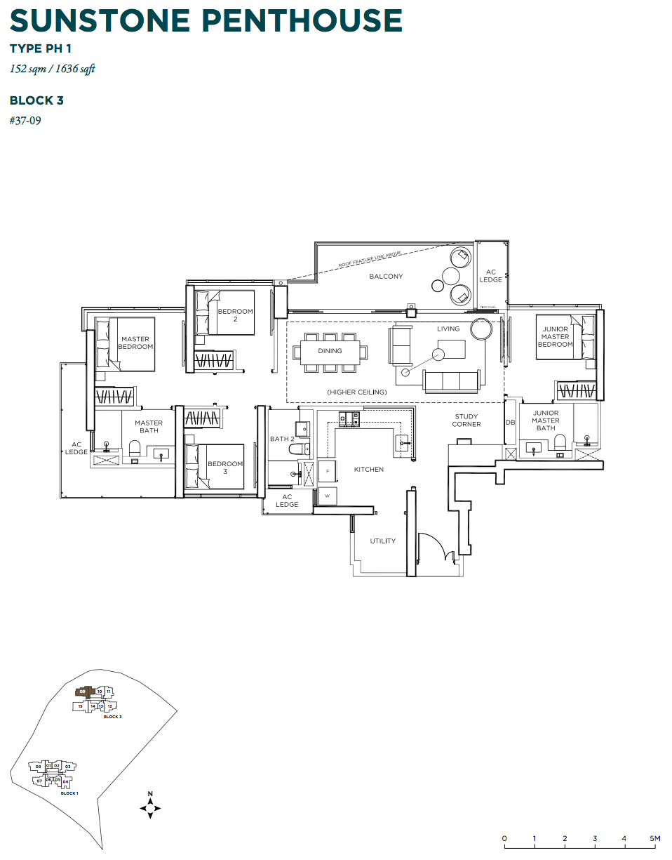 GEM Residences Floor Plan Sunstone Penthouse PH1 152 sqm 1636 sqft