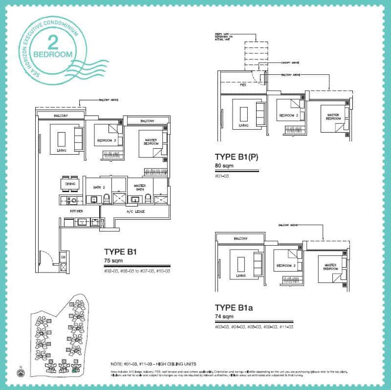 Sea Horizon EC Floor Plan - 2 Bedroom B1 75 sqm