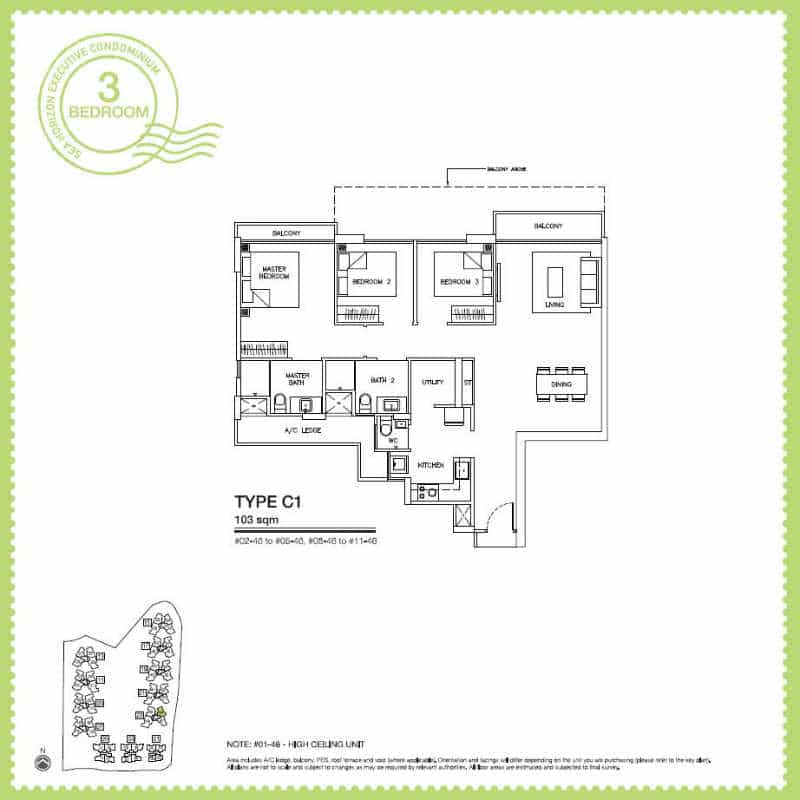 Sea Horizon EC Floor Plan - 3 Bedroom C1 103 sqm a