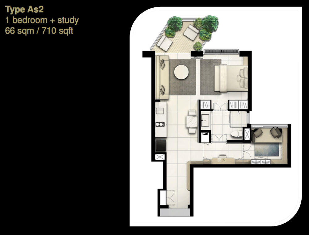 Sky Habitat Condo Showflat - 1 Bedroom Study 01