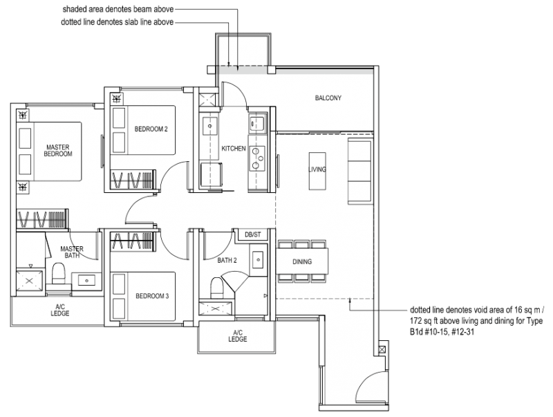 The Brownstone EC Floor Plan - 3 Bedroom B1a 89 sqm 958 sqft B1d 105 sqm 1130 sqft