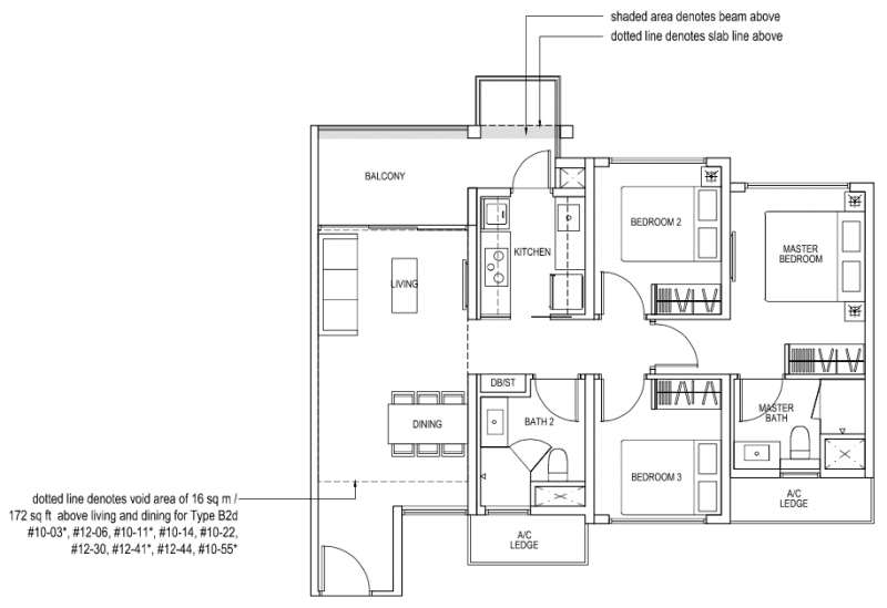 The Brownstone EC Floor Plan - 3 Bedroom B2a 87 sqm 936 sqft B2d 103 sqm 1109 sqft