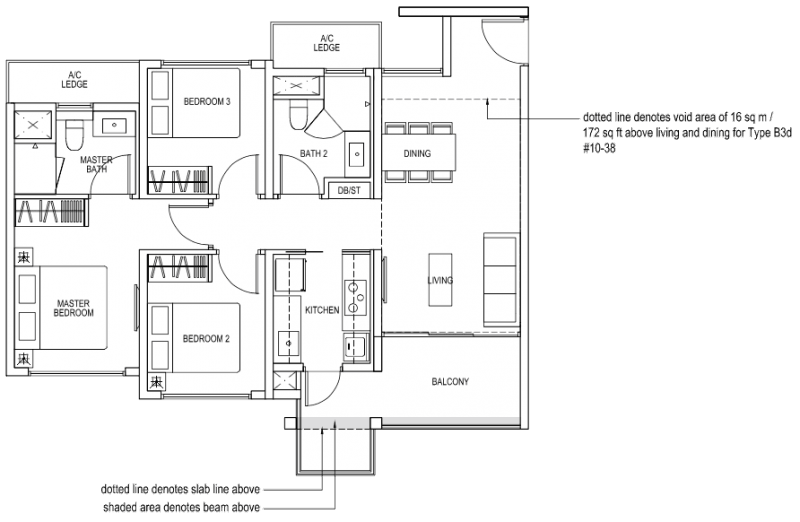 The Brownstone EC - 3 Bedroom B3a 86 sqm 926 sqft B3d 102 sqm 1098 sqft