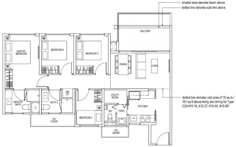 The Brownstone EC Floor Plan - 4 Bedroom C2a 103 sqm 1109 sqft C2d 118 sqm 1270 sqft