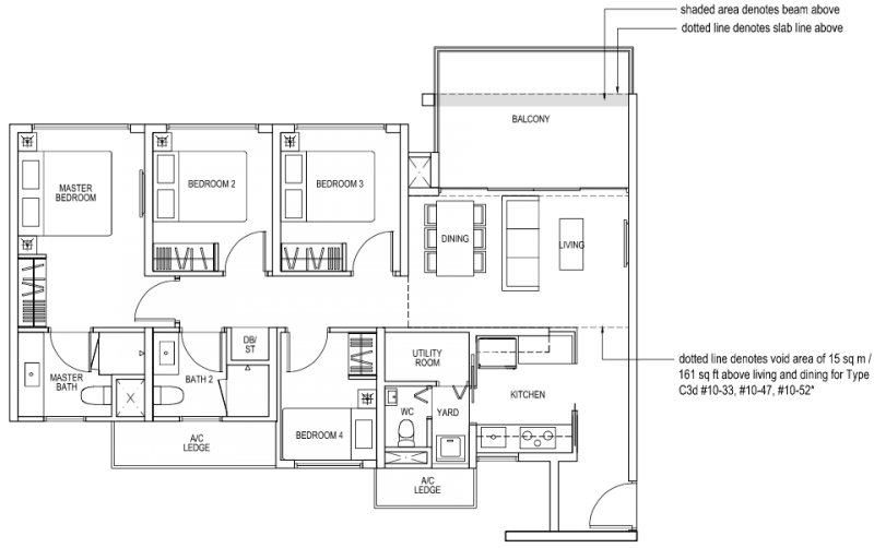 The Brownstone EC Floor Plan - 4 Bedroom C3a 103 sqm 1109 sqft C3d 118 sqm 1270 sqft