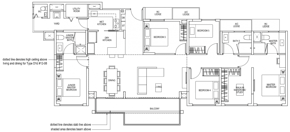 The Brownstone EC Floor Plan - 5 Bedroom D1 159 sqm 1711 sqft D1d 159 sqm 1711 sqft (3.9m Living and Dining)