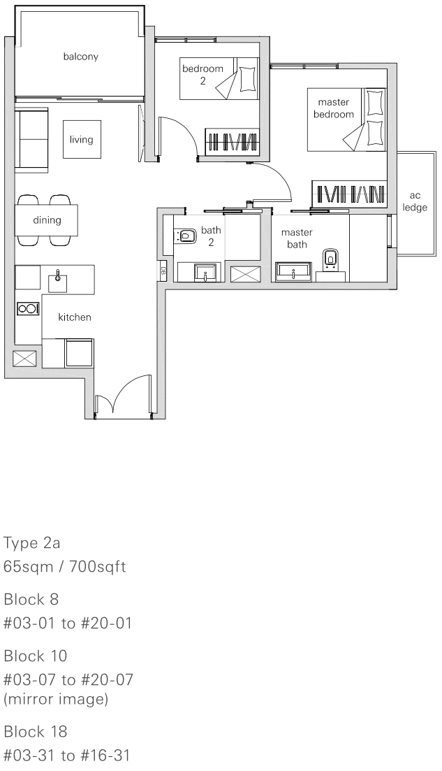 The Panorama Condo Floor Plan 2 Bedroom (2a 65 sqm 700 sqft)