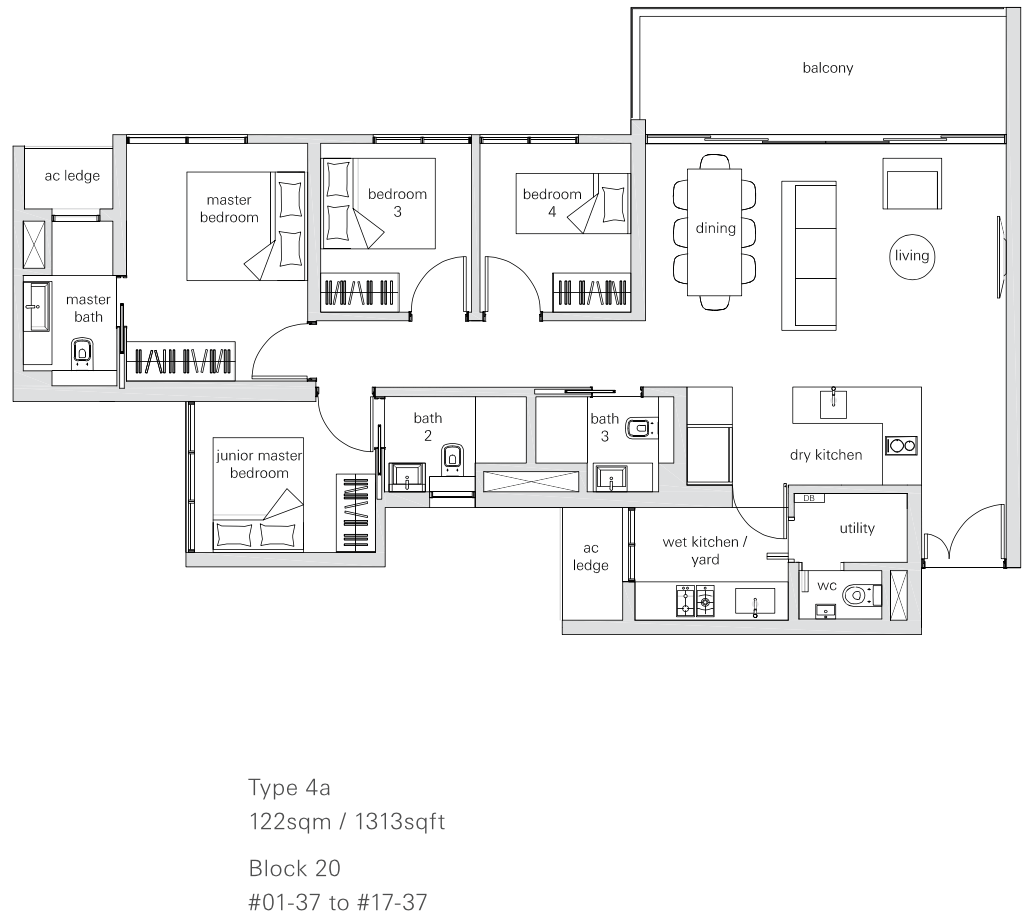 The Panorama Condo Floor Plan 4 Bedroom (4a 122 sqm 1313 sqft)