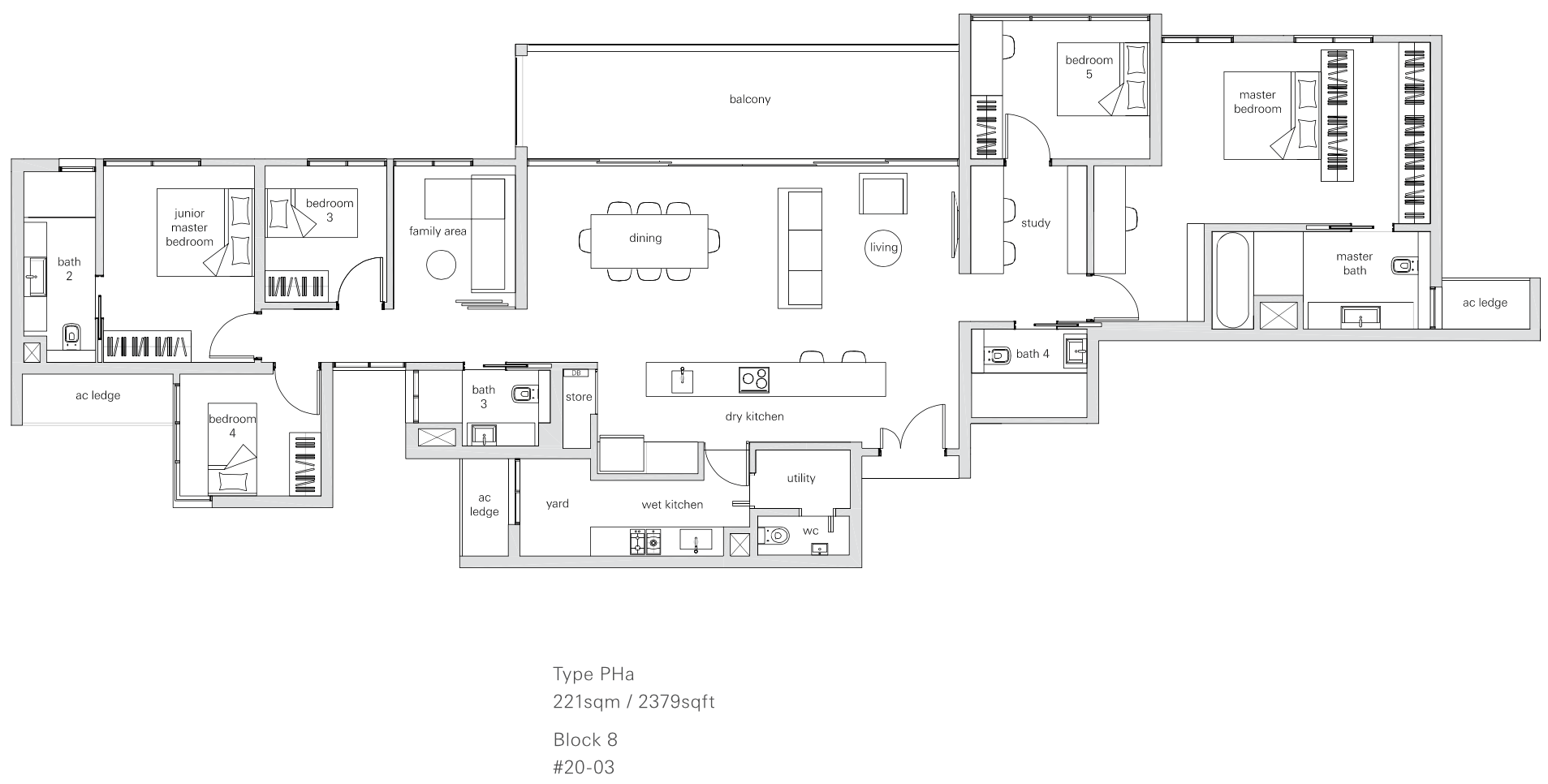 The Panorama Condo Floor Plan Penthouse 5BR (PHa 221 sqm 2379 sqft)