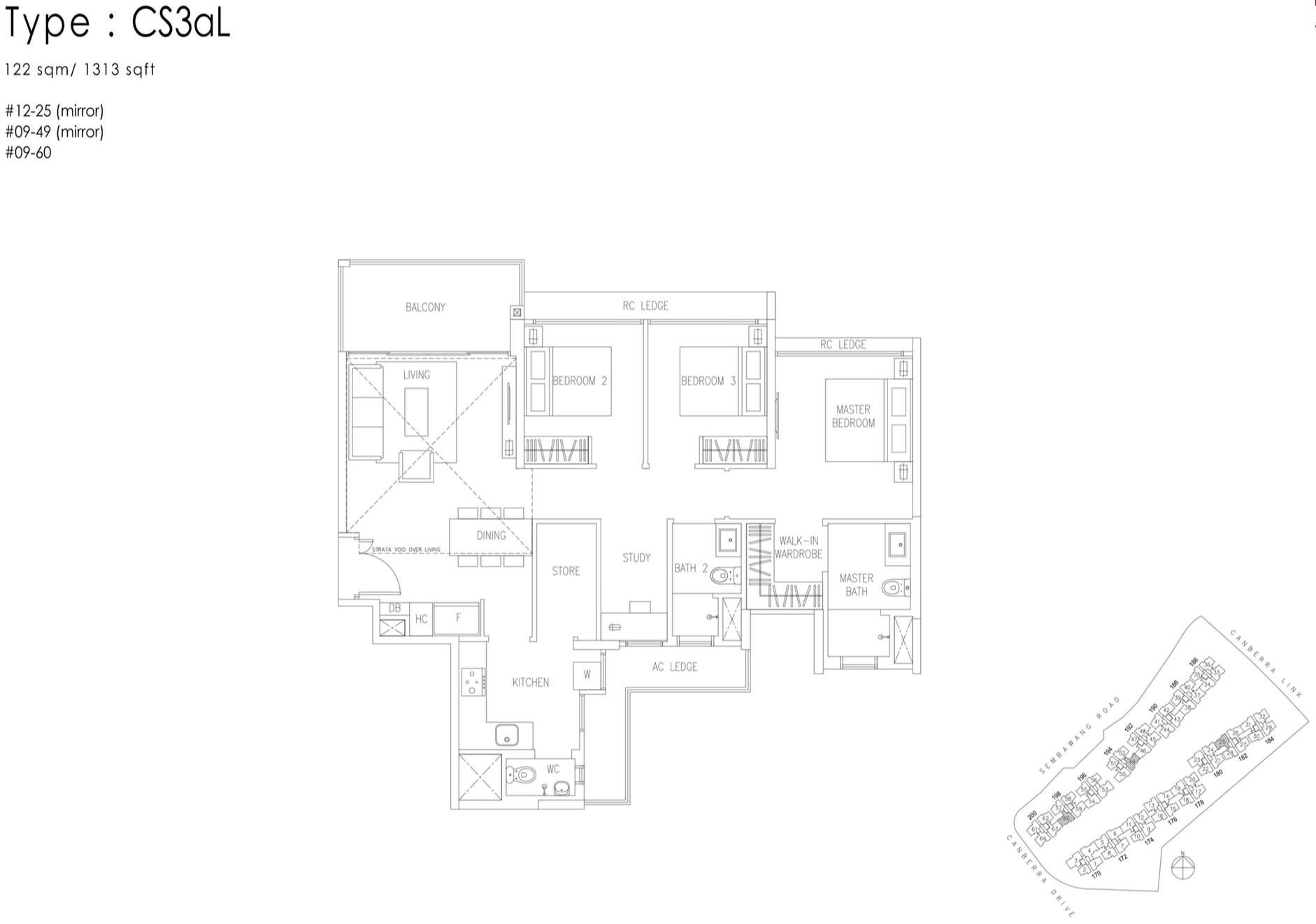 The Visionaire EC Floor Plan - 3 Bedroom Cospace CS3aL 122 sqm 1313 sqft