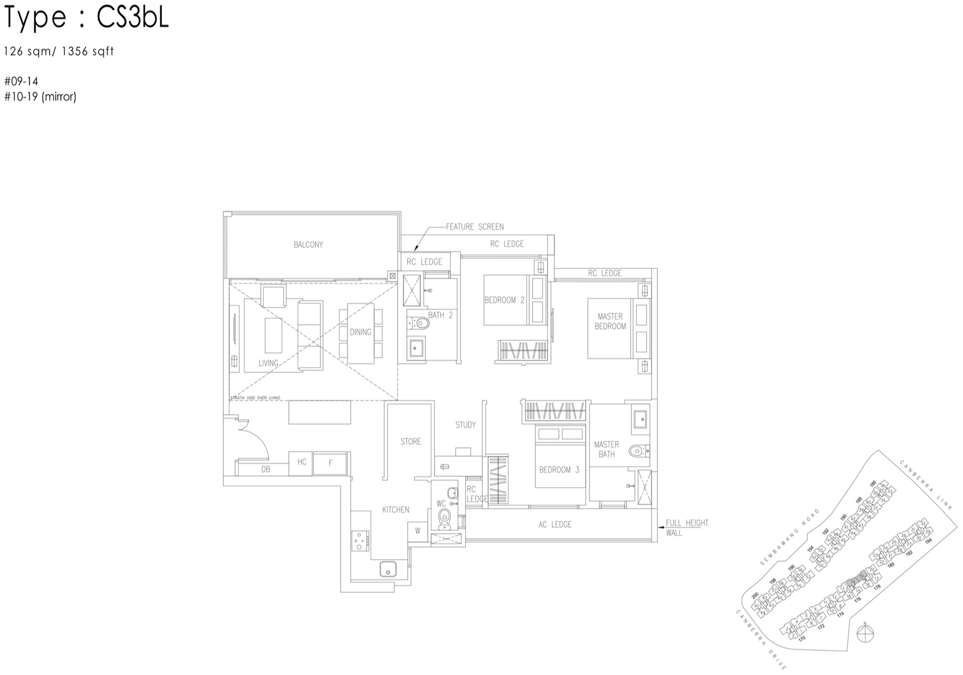 The Visionaire EC Floor Plan - 3 Bedroom Cospace CS3bL 126 sqm 1356 sqft