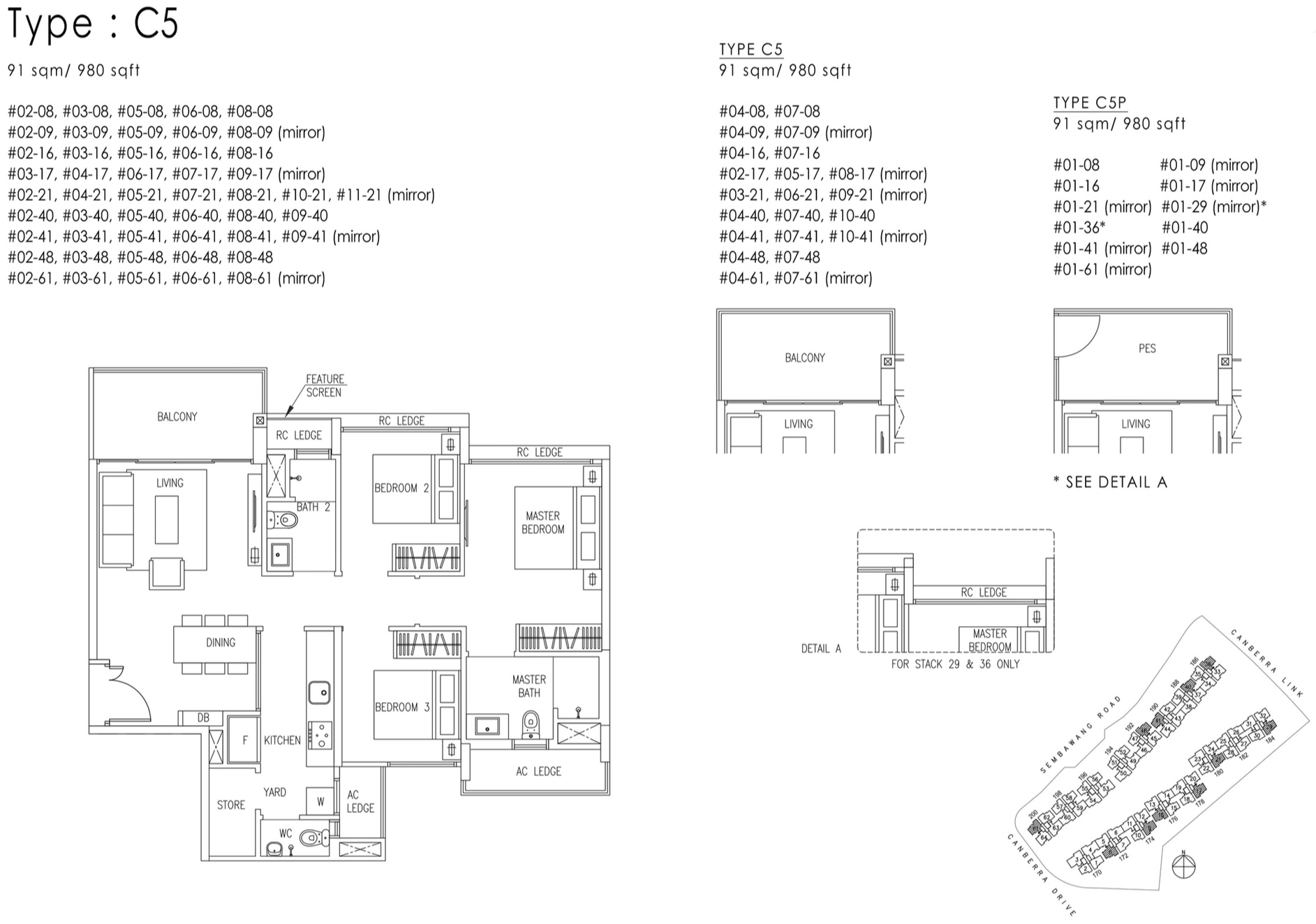 The Visionaire EC Floor Plan - 3 Bedroom Premium C5 C5P 91 sqm 980 sqft