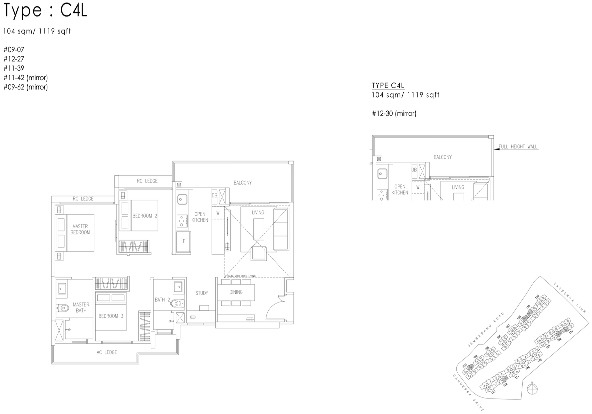 The Visionaire EC Floor Plan - 3 Bedroom+Study C4L 104 sqm 1119 sqft