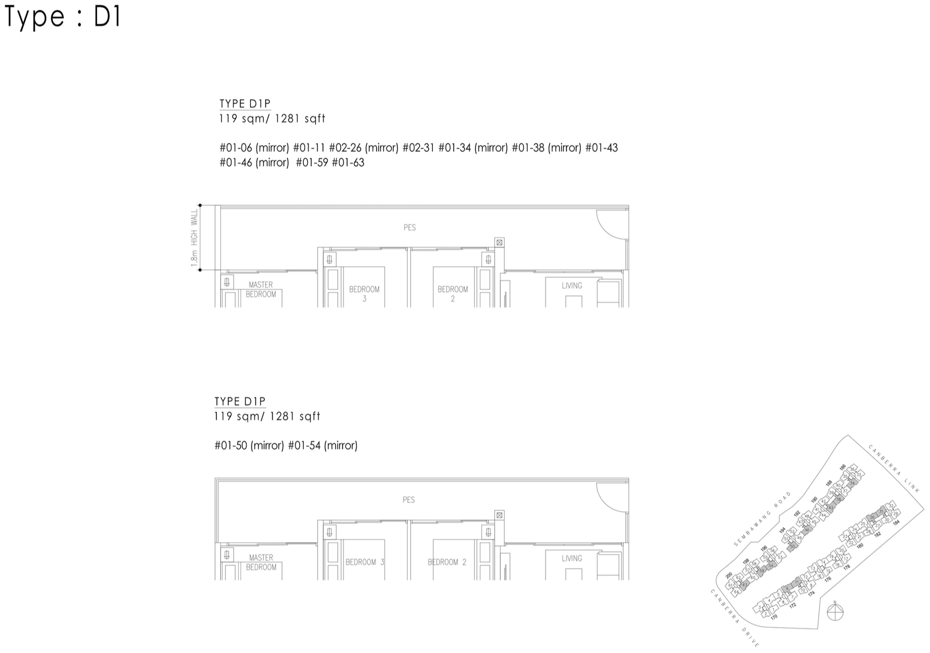 The Visionaire EC Floor Plan - 4 Bedroom D1P 119 sqm 1281 sqft