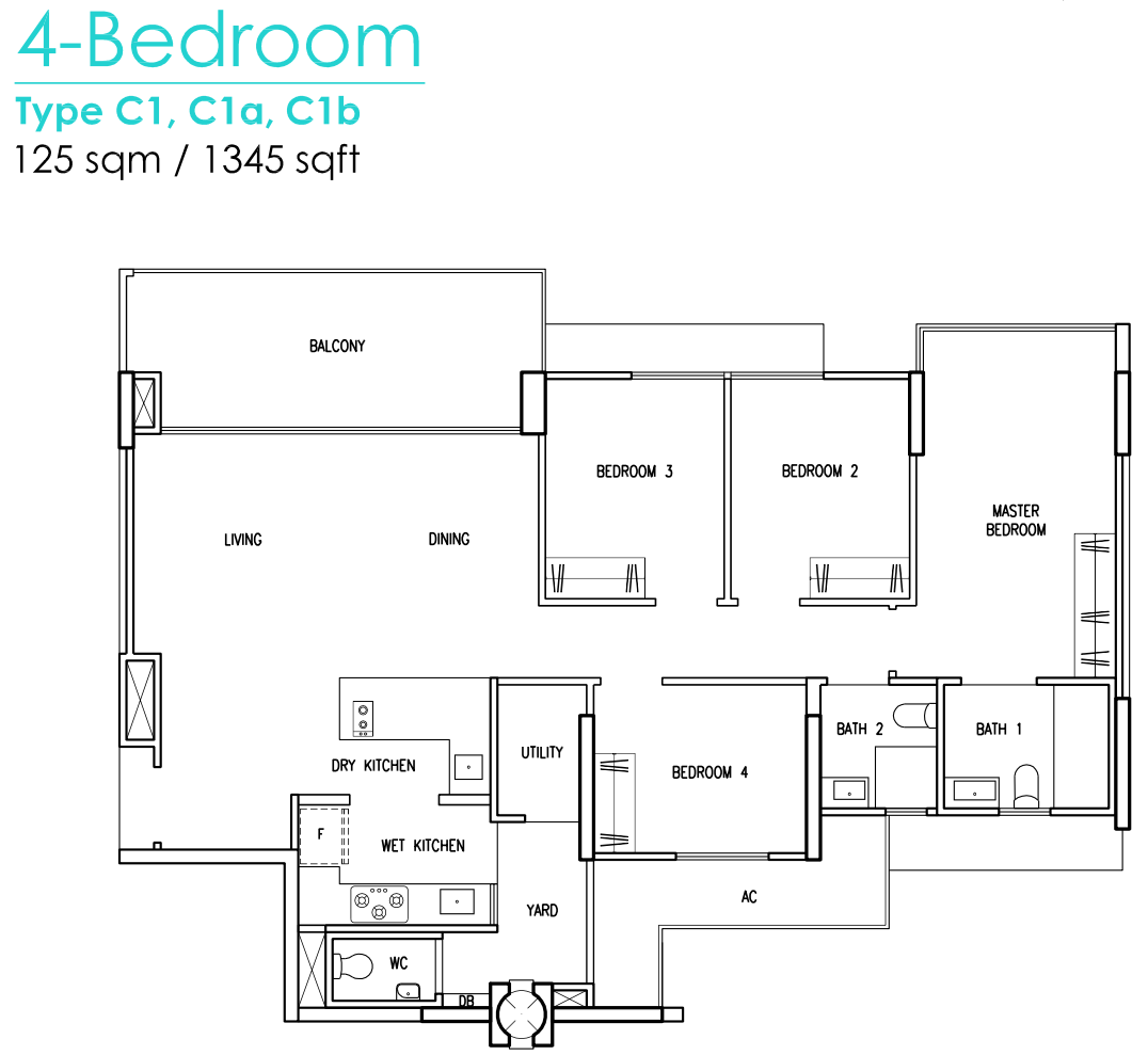 Treasure Crest EC Floor Plan 4 Bedroom C1 125 sqm 1345 sqft